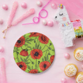 ポピー、赤、緑のライムグリーン ペーパープレート (パーティー)