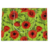 ポピー、赤、緑のライムグリーン ラージペーパーバッグ (正面)