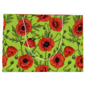 ポピー、赤、緑のライムグリーン ラージペーパーバッグ (裏面)