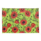 ポピー、赤、緑のライムグリーン 枕カバー (裏面-右)