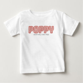 ポピー 野生の自由 かわいい花のグラフィックアウトライン ベビーTシャツ