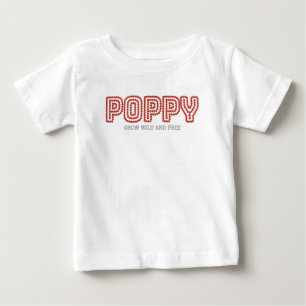 ポピー 野生の自由 かわいい花のグラフィックアウトライン ベビーTシャツ
