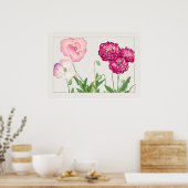 ポピー#3、赤ピンクと紫、谷上湖南著。 ポスター (キッチン)