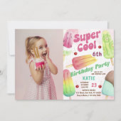 ポプシクルすごいパーティークールガール誕生日写真 招待状 (正面)
