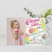 ポプシクルすごいパーティークールガール誕生日写真 招待状 (スタンド正面)