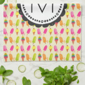 ポプシクルアイスクリームコーンカスタムモノグラム キッチンタオル (折り畳み)