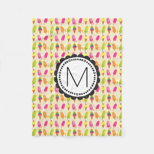 ポプシクルアイスクリームコーンカスタムモノグラム フリースブランケット (正面)