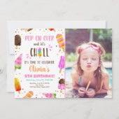 ポプシクルアイスクリーム誕生日サマープールパーティー 招待状 (正面)