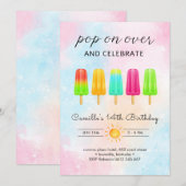 ポプシクルアイスクリーム誕生日 招待状 (正面/裏面)