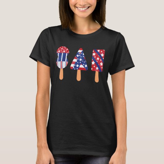 ポプシクルアメリカ国旗の赤白青7月4日 Tシャツ (正面)