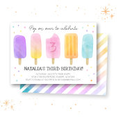 ポプシクルウォーターカラーピンクガール誕生日招待状 招待状