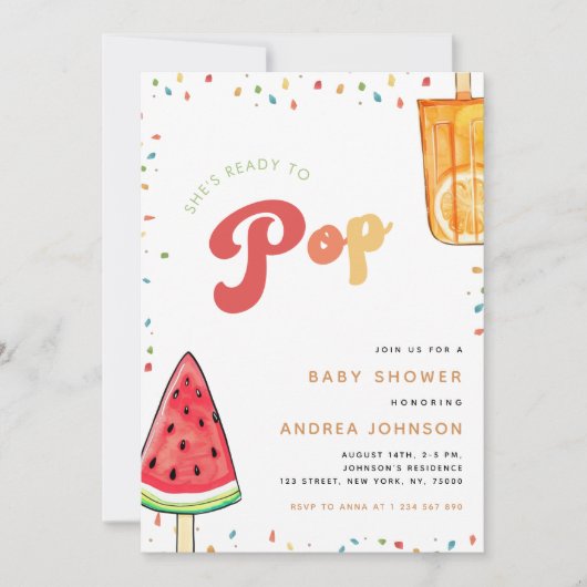 ポプシクルカラフル夏の赤んポップ・アートの坊シャワー準備 招待状 (正面)