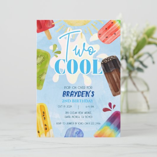 ポプシクルクール二夏の男の子2歳の誕生日 招待状 (スタンド正面)