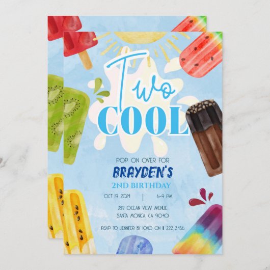 ポプシクルクール二夏の男の子2歳の誕生日 招待状 (正面/裏面)