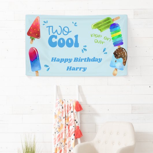 ポプシクルパーティーカッコいい2男の子2歳の誕生日パーティー 横断幕 (インサイチュ)