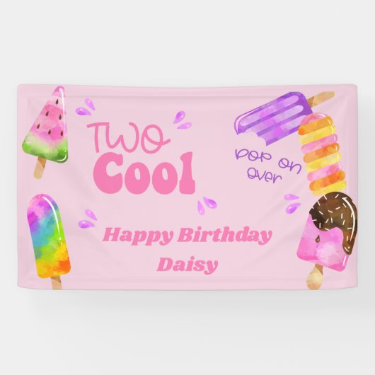 ポプシクルパーティークール2ピンク2番目の誕生日パーティー 横断幕 (横)