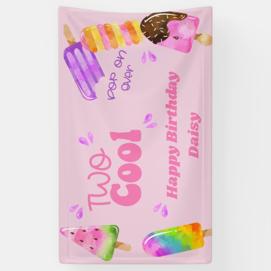 ポプシクルパーティークール2ピンク2番目の誕生日パーティー 横断幕 (縦)