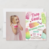 ポプシクルパーティークール2人の女の子2nd誕生日の写真 招待状 (正面)