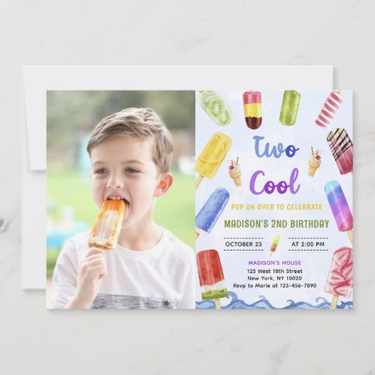 ポプシクルパーティークール2回目の誕生日の写真 招待状 (正面)