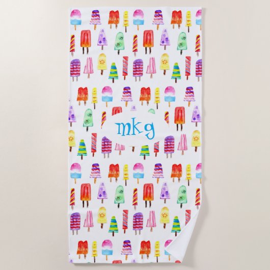 ポプシクルブライトウォーターカラーモノグラムビーチタオル ビーチタオル (正面)