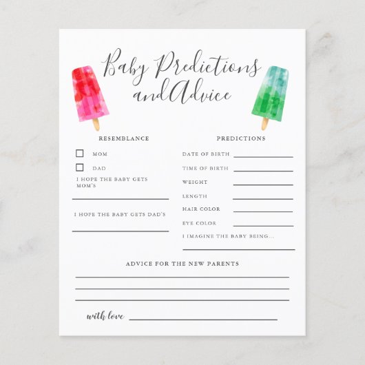 ポプシクルベビー予測とアドバイスカード (正面)