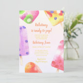 ポプシクルポップ・アートのの水の色の赤ちゃんシャワー準備 招待状 (スタンド正面)