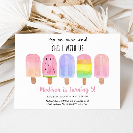 ポプシクルポップ・アートのオンオーバーピンクガール誕生日 招待状