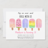 ポプシクルポップ・アートのオンオーバーピンクガール誕生日 招待状 (正面)