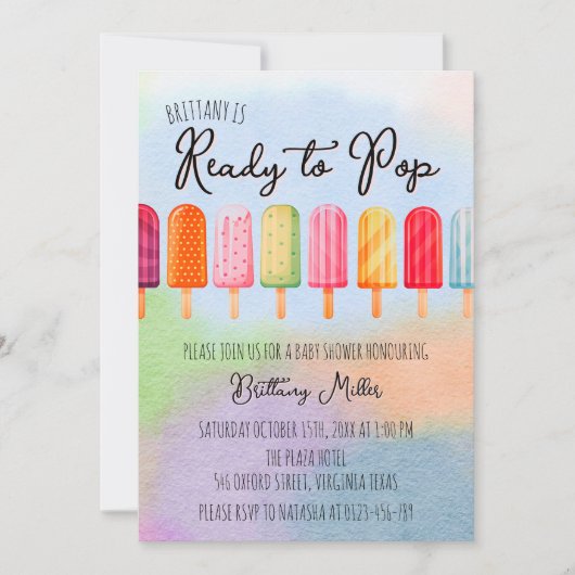 ポプシクルポップ・アートの夏の赤ちゃんシャワー準備 招待状 (正面)