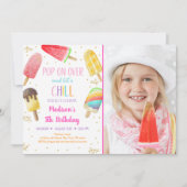 ポプシクルレインボーピンク金ゴールドガール誕生日 招待状 (正面)
