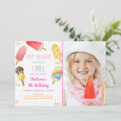 ポプシクルレインボーピンク金ゴールドガール誕生日 招待状 (スタンド正面)