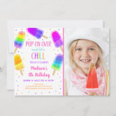 ポプシクルレインボーピンク金ゴールドガール誕生日 招待状 (正面)