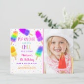 ポプシクルレインボーピンク金ゴールドガール誕生日 招待状 (スタンド正面)