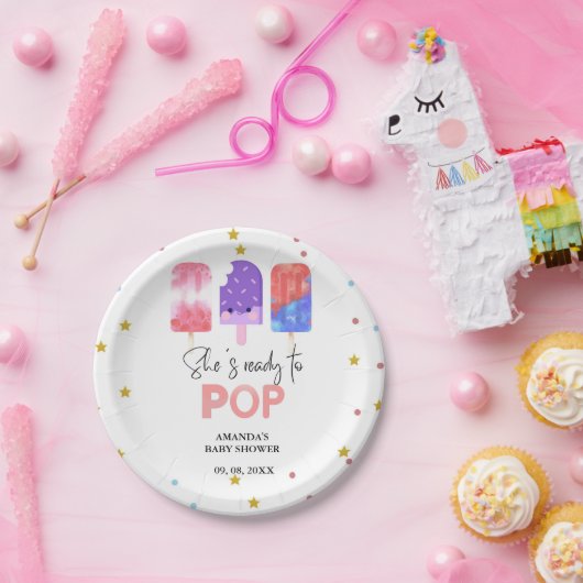 ポプシクル彼女は赤ちゃんポップ・アートのシャワーの準備ができている ペーパープレート (パーティー)