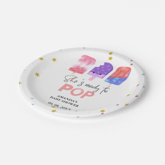 ポプシクル彼女は赤ちゃんポップ・アートのシャワーの準備ができている ペーパープレート (アングル)