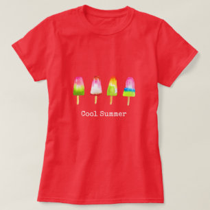 ポプシクル氷ブロック夏の水の色かわいい Tシャツ