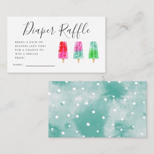 ポプシクル赤ちゃんシャワーおむつラッフルチケット エンクロージャーカード (正面/裏面)