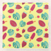 ポプシクル、さくらんぼ、イチゴ&スイカ葉の ガラスコースター (正面)