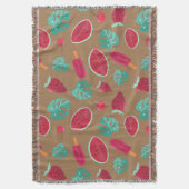 ポプシクル、さくらんぼ、イチゴ&スイカ葉の スローブランケット (正面縦)