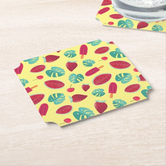 ポプシクル、さくらんぼ、イチゴ&スイカ葉の ペーパーコースター (アングル)