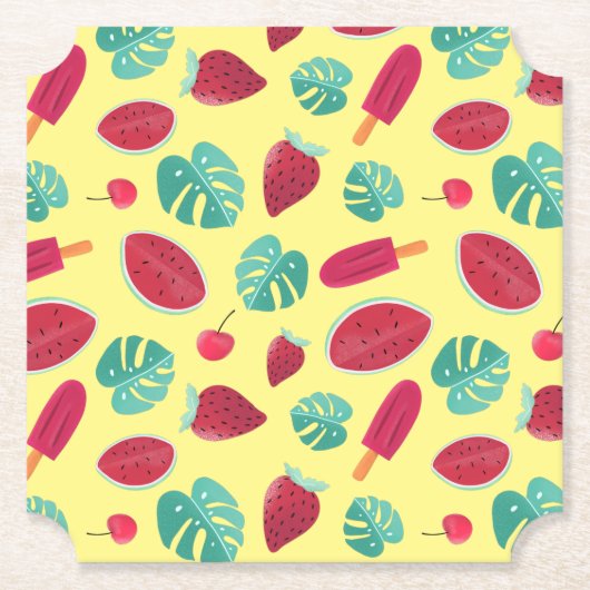 ポプシクル、さくらんぼ、イチゴ&スイカ葉の ペーパーコースター (正面)