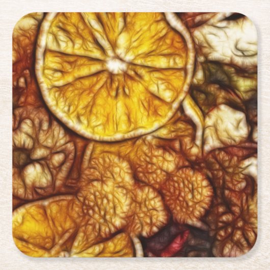 ポプリのオレンジのフラクタル スクエアペーパーコースター (正面)