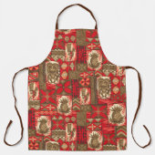 ポマイカティキハワイアンヴィンテージタパレッド エプロン (正面)