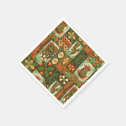 ポマイカティキハワイアンヴィンテージタパ スタンダードカクテルナプキン (角)