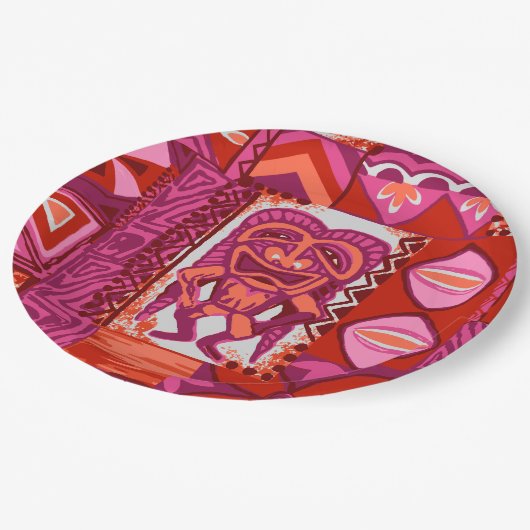 ポマイカティキハワイアンヴィンテージタパ ペーパープレート (アングル)