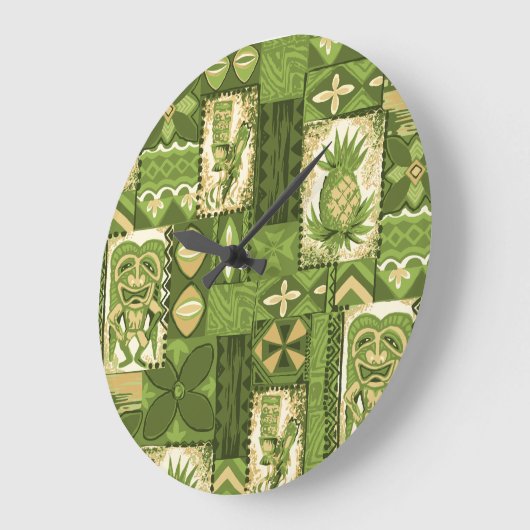 ポマイカティキハワイアンヴィンテージタパ ラージ壁時計 (傾斜)