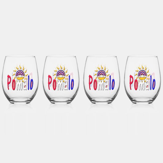 ポマロ – クロアチアくつろぎwith Sun & Rainbow ステムなしワイングラス (正面)