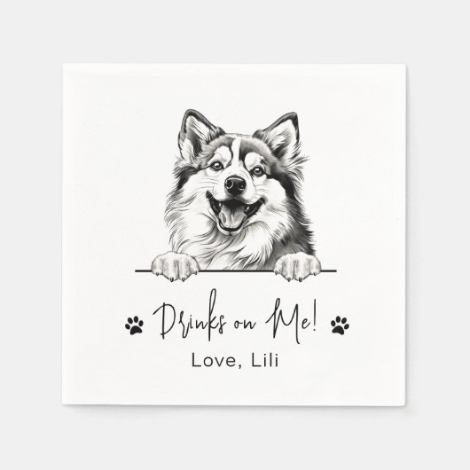 ポムスキーパーソナライズされた犬が私の上で飲む スタンダードカクテルナプキン (正面)
