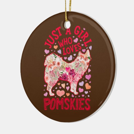 ポムスキー犬の花が大好きな女の子 セラミックオーナメント (左)