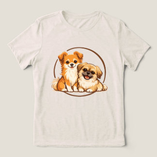 ポムチーとペキニーズの可愛いコンビのイラスト トライブレンドTシャツ